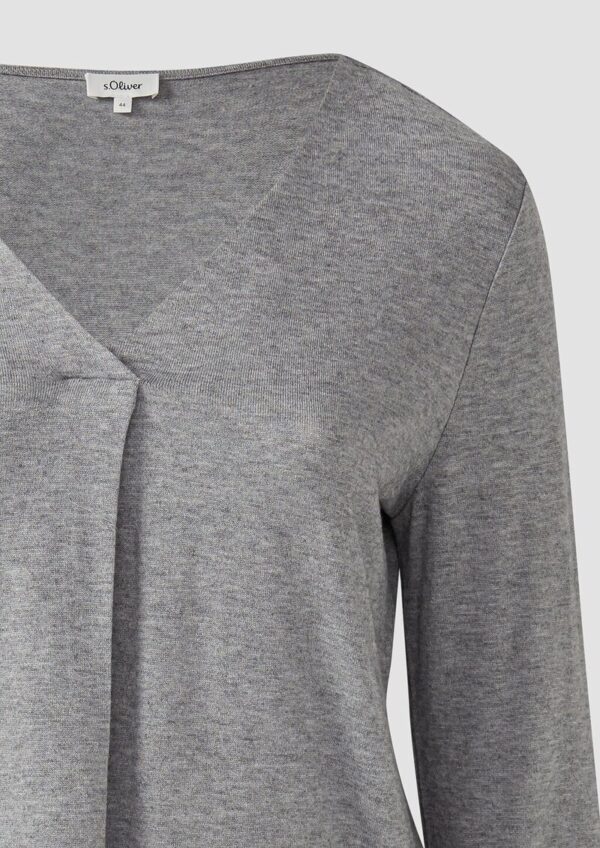 Meliertes Shirt mit V-Ausschnitt und elastischen Ärmel-Bündchen