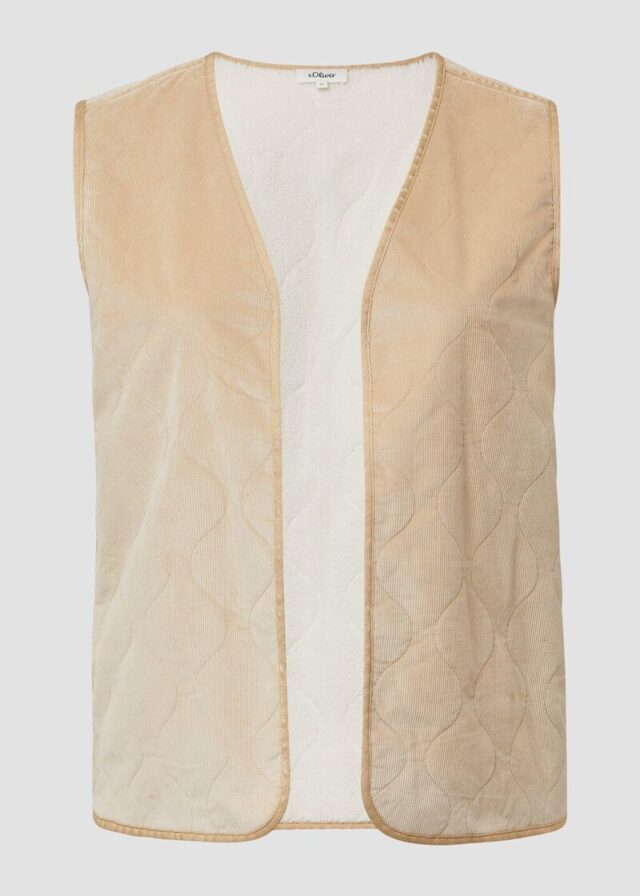 Verschlusslose Cord-Weste mit Teddy-Plüsch-Futter