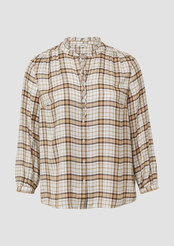 Karierte Hemdbluse im Relaxed Fit mit Rüschenkragen