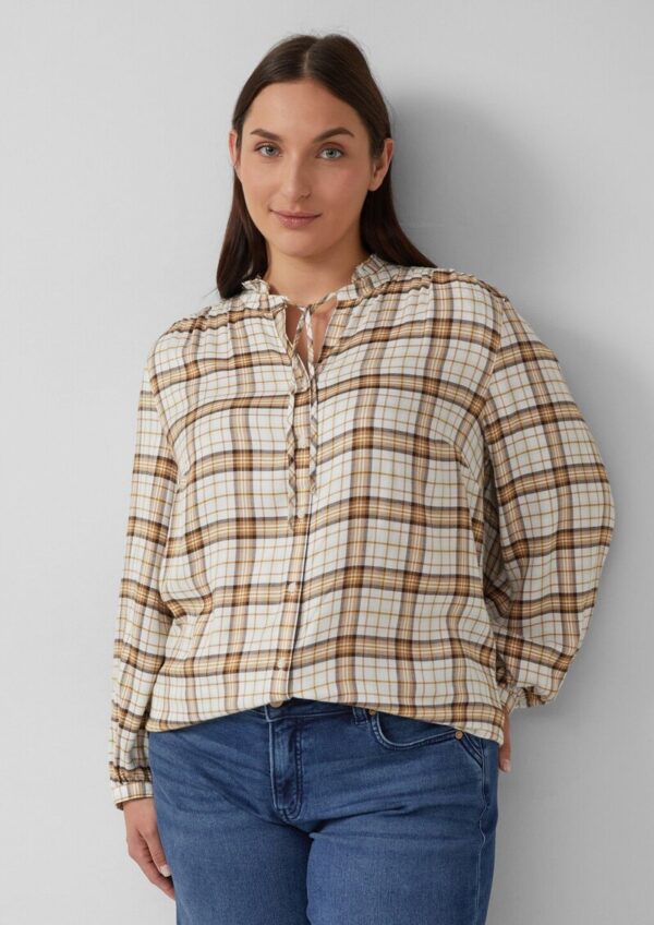 Karierte Hemdbluse im Relaxed Fit mit Rüschenkragen