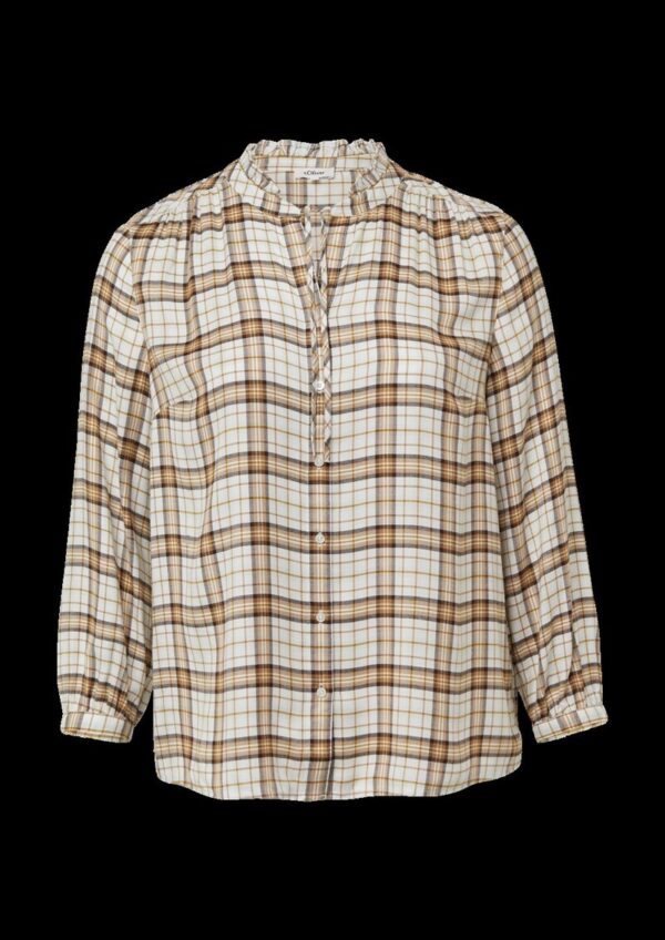 Karierte Hemdbluse im Relaxed Fit mit Rüschenkragen