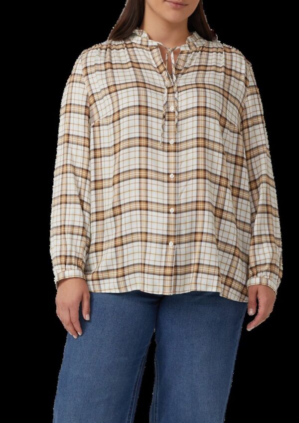 Karierte Hemdbluse im Relaxed Fit mit Rüschenkragen