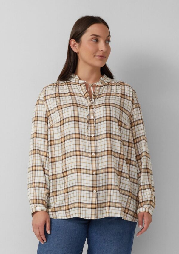 Karierte Hemdbluse im Relaxed Fit mit Rüschenkragen