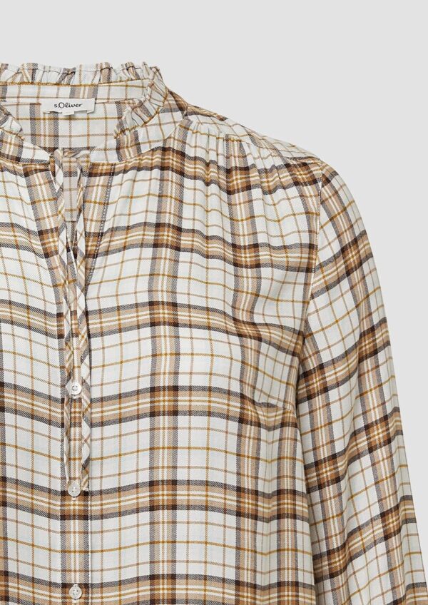 Karierte Hemdbluse im Relaxed Fit mit Rüschenkragen