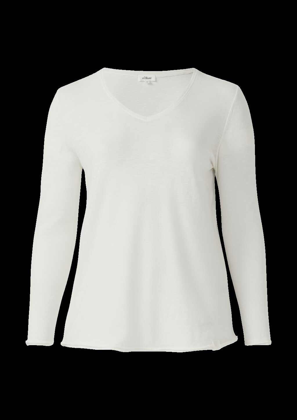 Jersey-Shirt mit V-Ausschnitt und Rollsaum