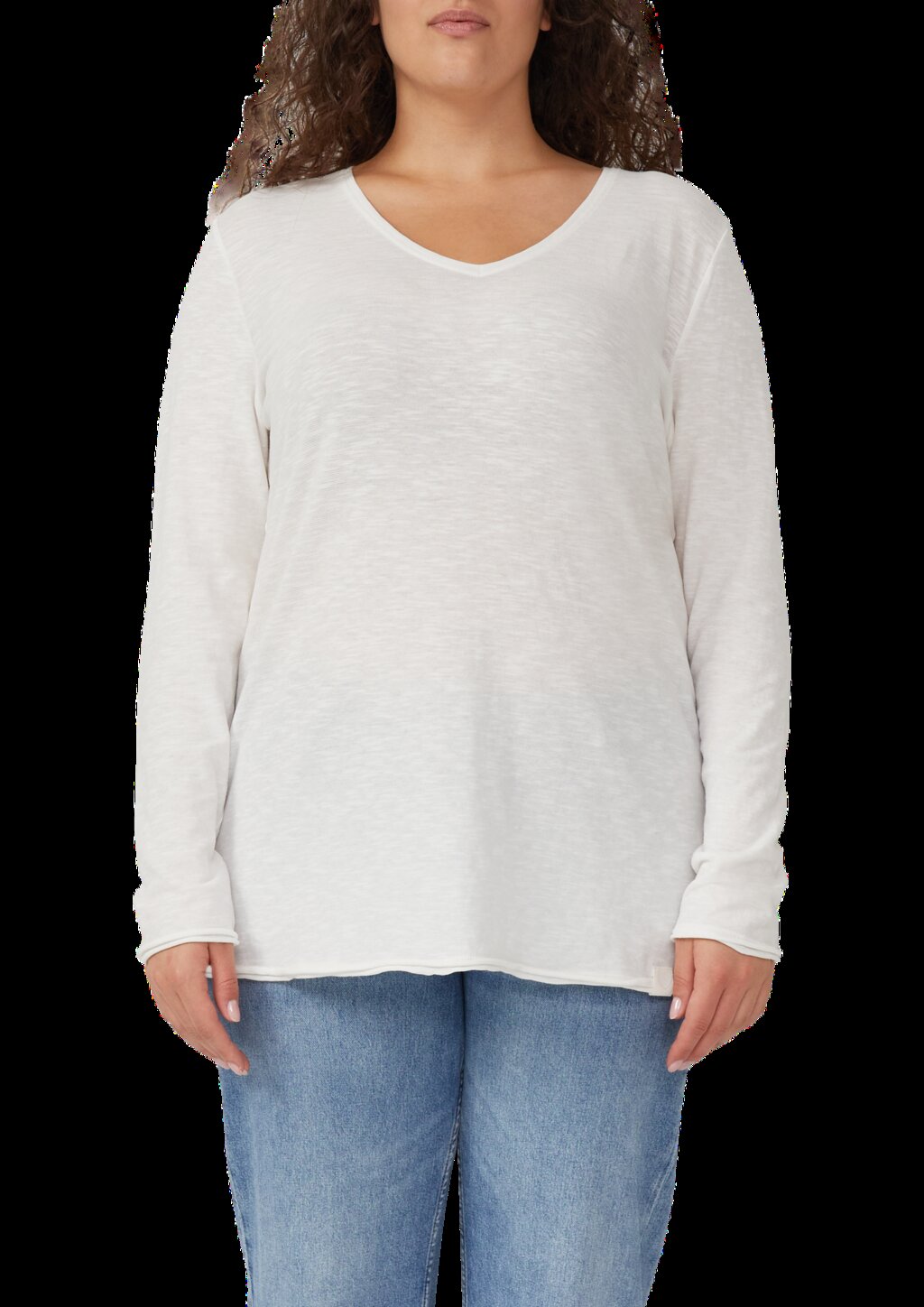 Jersey-Shirt mit V-Ausschnitt und Rollsaum