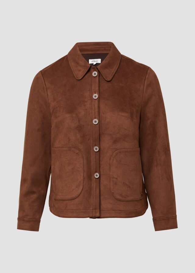 Leichte Jacke in Veloursleder-Optik mit aufgesetzten Taschen
