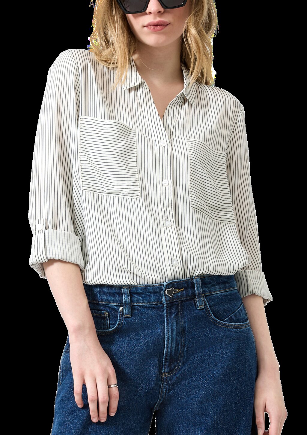 Viskosebluse mit Krempelärmel