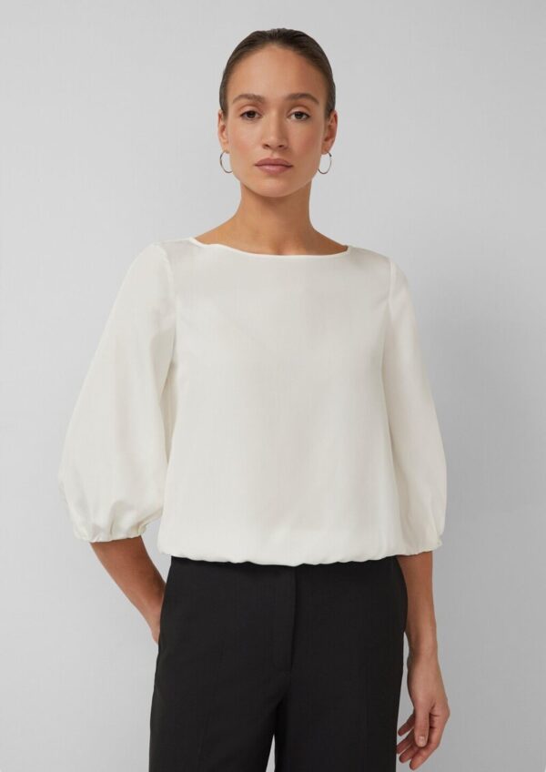 Modalmix-Bluse mit U-Boot-Ausschnitt und Gummibündchen