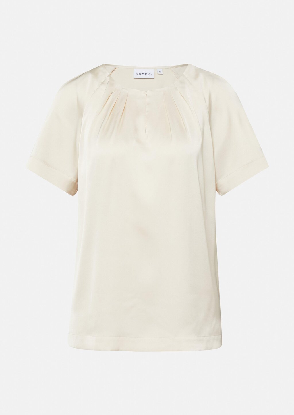 Satinierte Kurzarmbluse mit Raffung am Ausschnitt