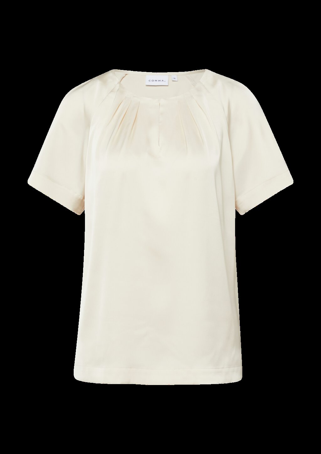 Satinierte Kurzarmbluse mit Raffung am Ausschnitt