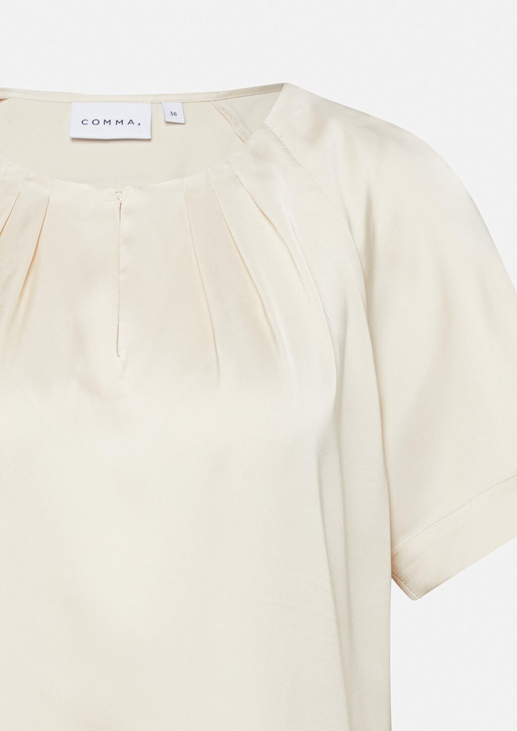 Satinierte Kurzarmbluse mit Raffung am Ausschnitt