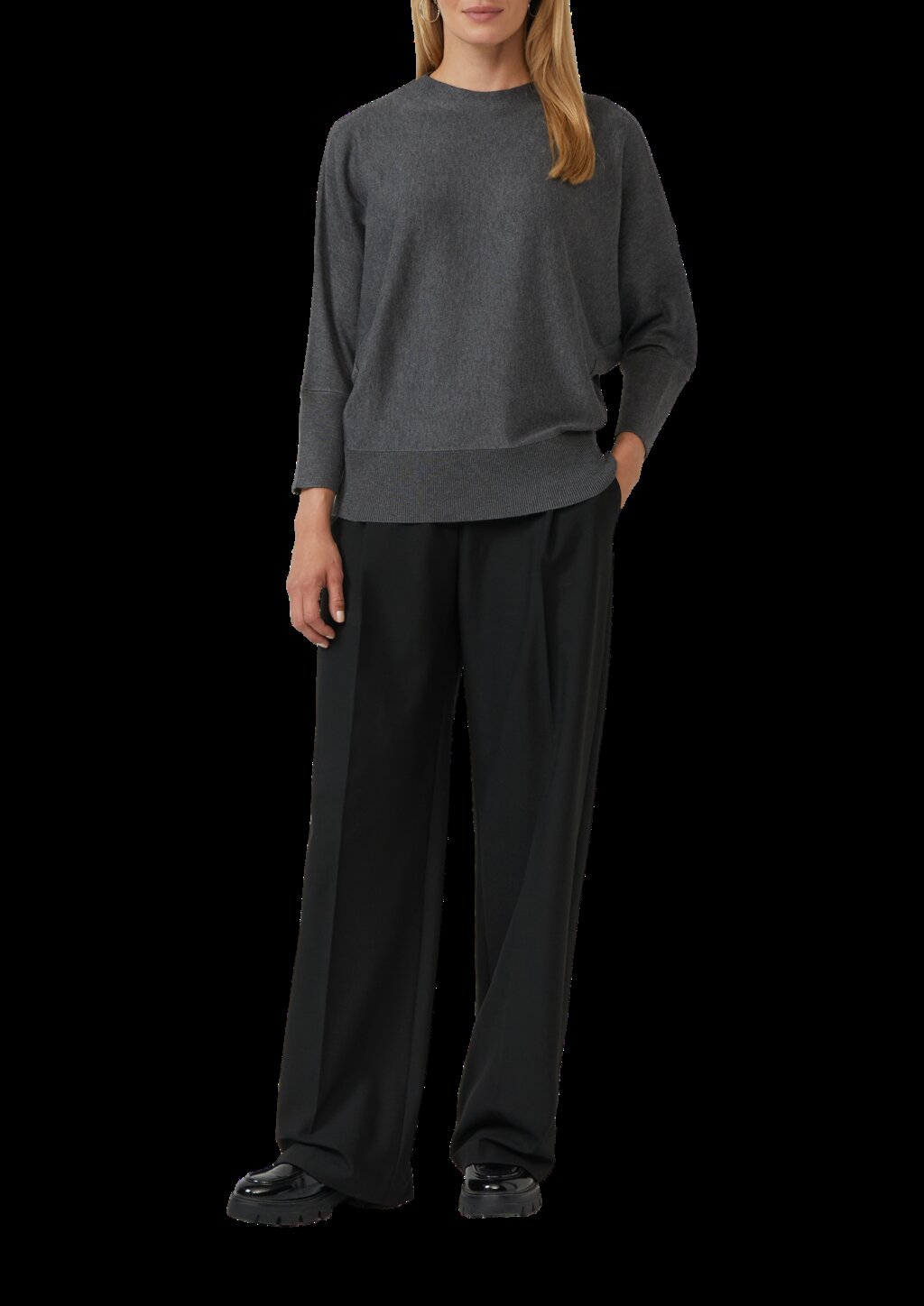 Strickpullover mit Fledermausärmeln und Rippbündchen