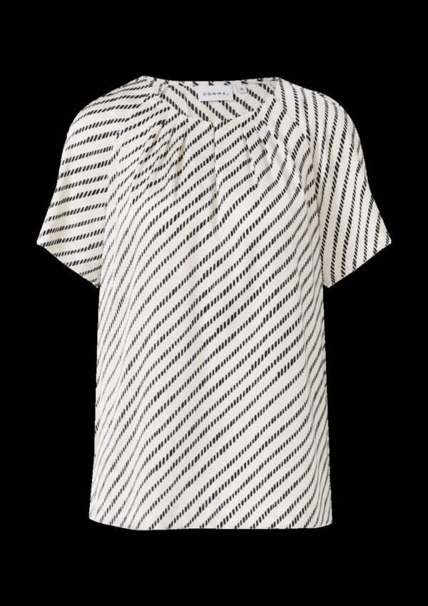 Satinbluse mit Raffung und All-over-Print