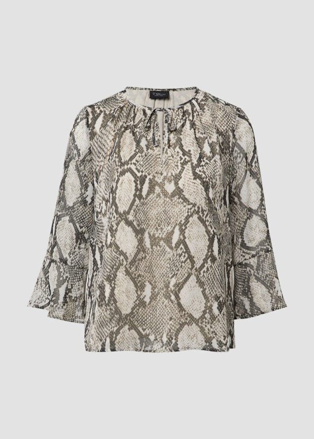 Bluse mit Schlangen-Print und Bindeband