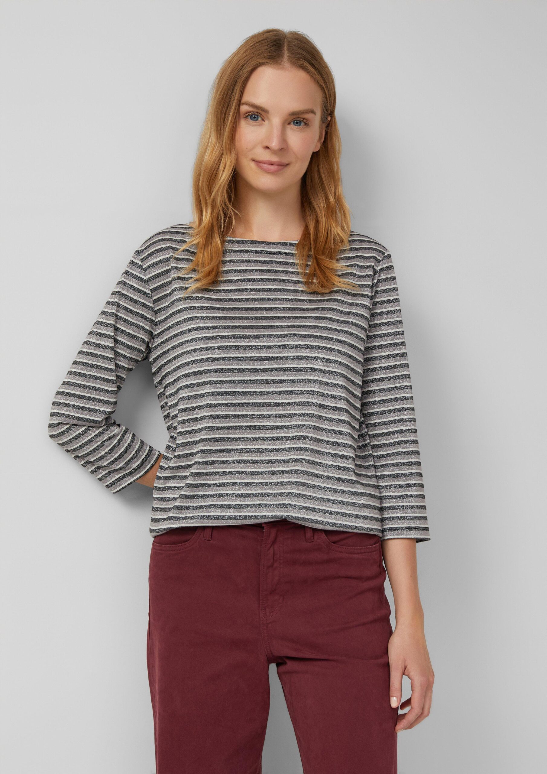 Shirt mit U-Boot-Ausschnitt und Glitzergarn