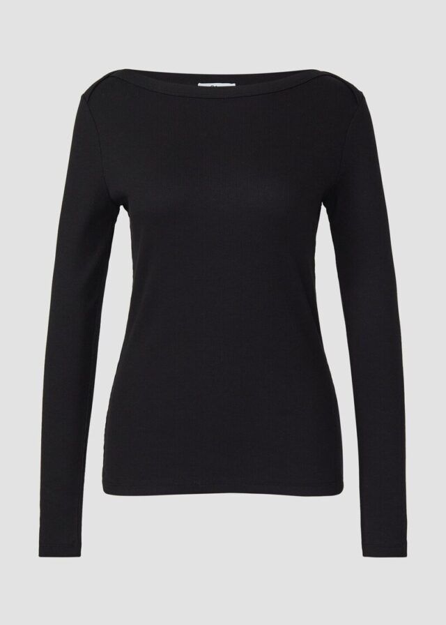 Geripptes Langarmshirt mit U-Boot-Ausschnitt