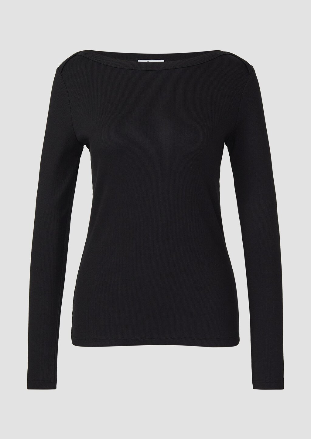 Geripptes Langarmshirt mit U-Boot-Ausschnitt