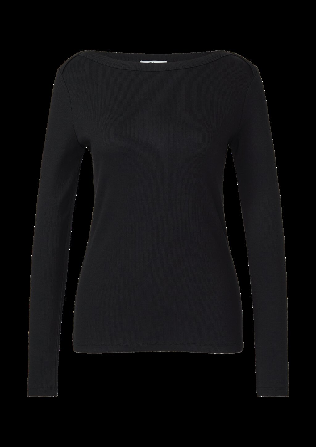 Geripptes Langarmshirt mit U-Boot-Ausschnitt