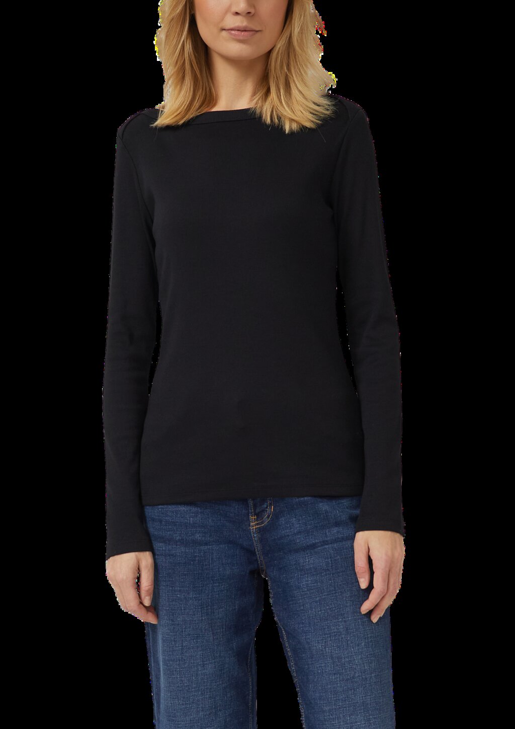 Geripptes Langarmshirt mit U-Boot-Ausschnitt