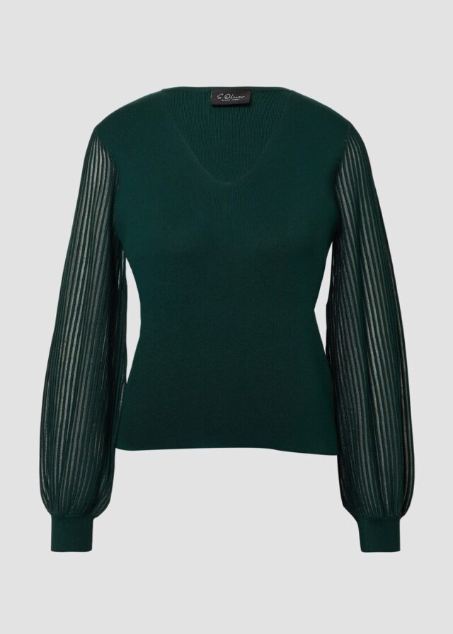 Feinstrick-Pullover aus Viskosemix mit semitransparenten Ärmeln