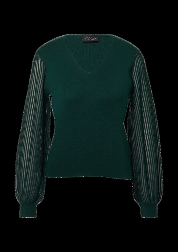 Feinstrick-Pullover aus Viskosemix mit semitransparenten Ärmeln