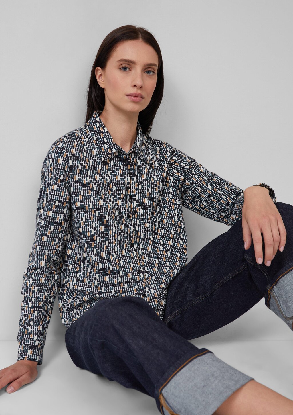 Elastische Jerseybluse mit All-over-Print