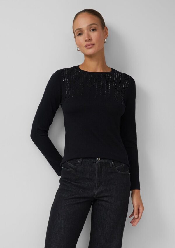 Feinstrick-Pullover im Slim Fit mit Schmucksteinen