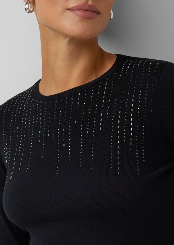 Feinstrick-Pullover im Slim Fit mit Schmucksteinen