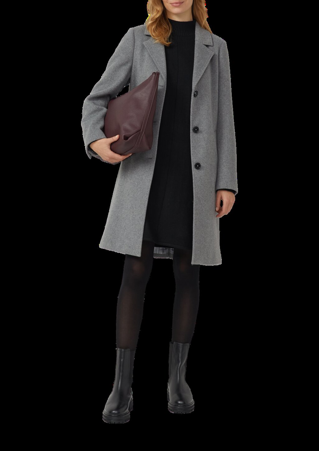 Kurzes Strickkleid mit Stehkragen und Naht-Details