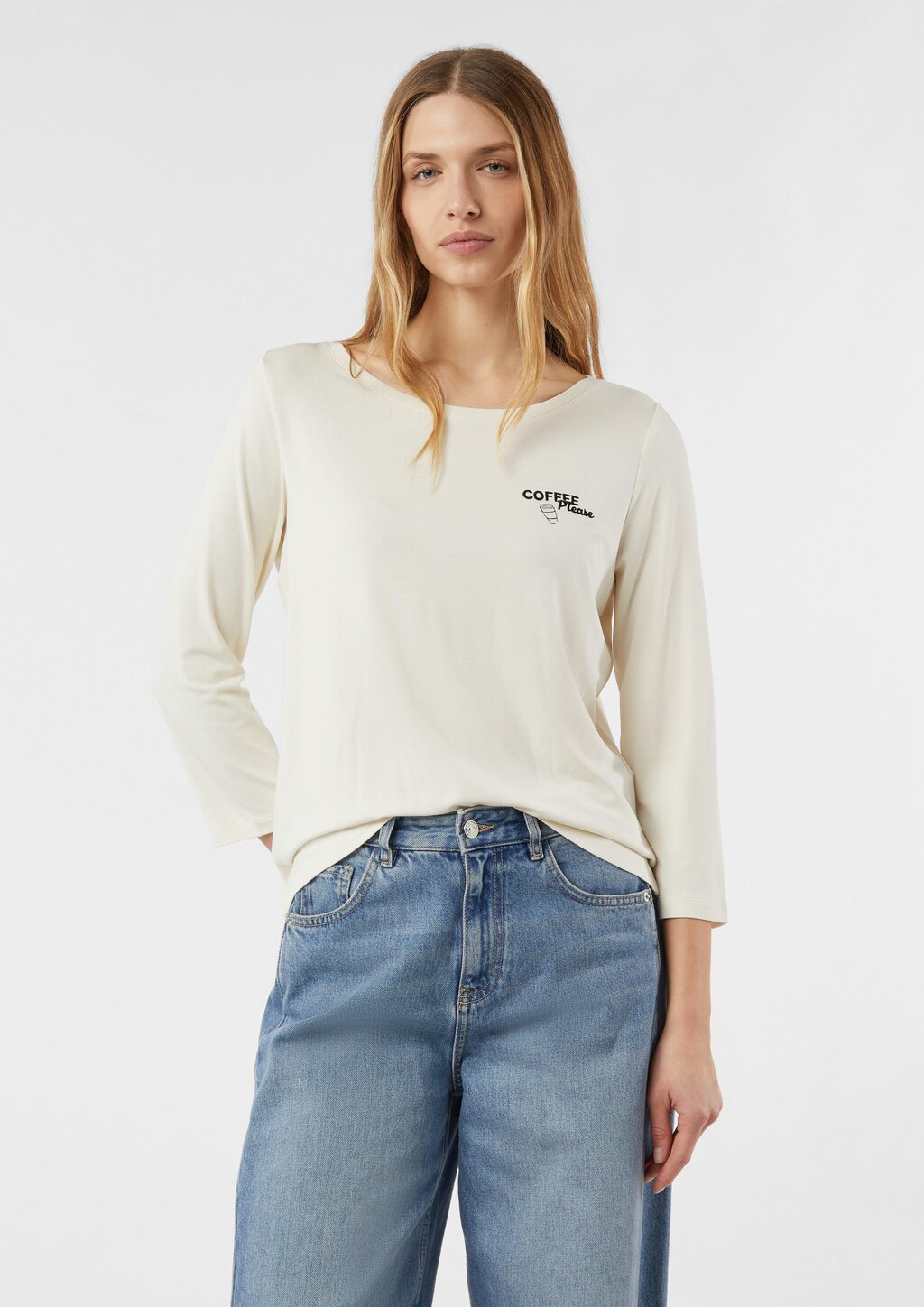 Jersey-T-Shirt mit 3/4-Ärmeln und Frontprint