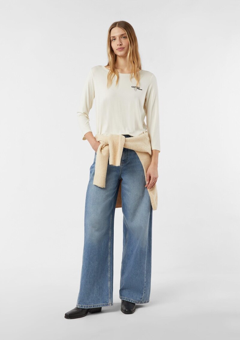 Jersey-T-Shirt mit 3/4-Ärmeln und Frontprint