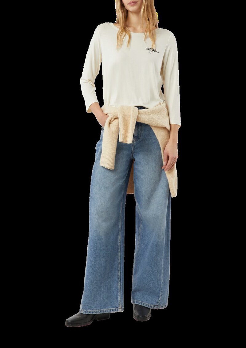 Jersey-T-Shirt mit 3/4-Ärmeln und Frontprint