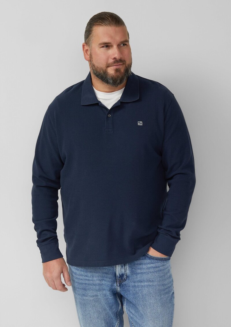 Langarm-Poloshirt mit Waffelstruktur und Logo-Patch