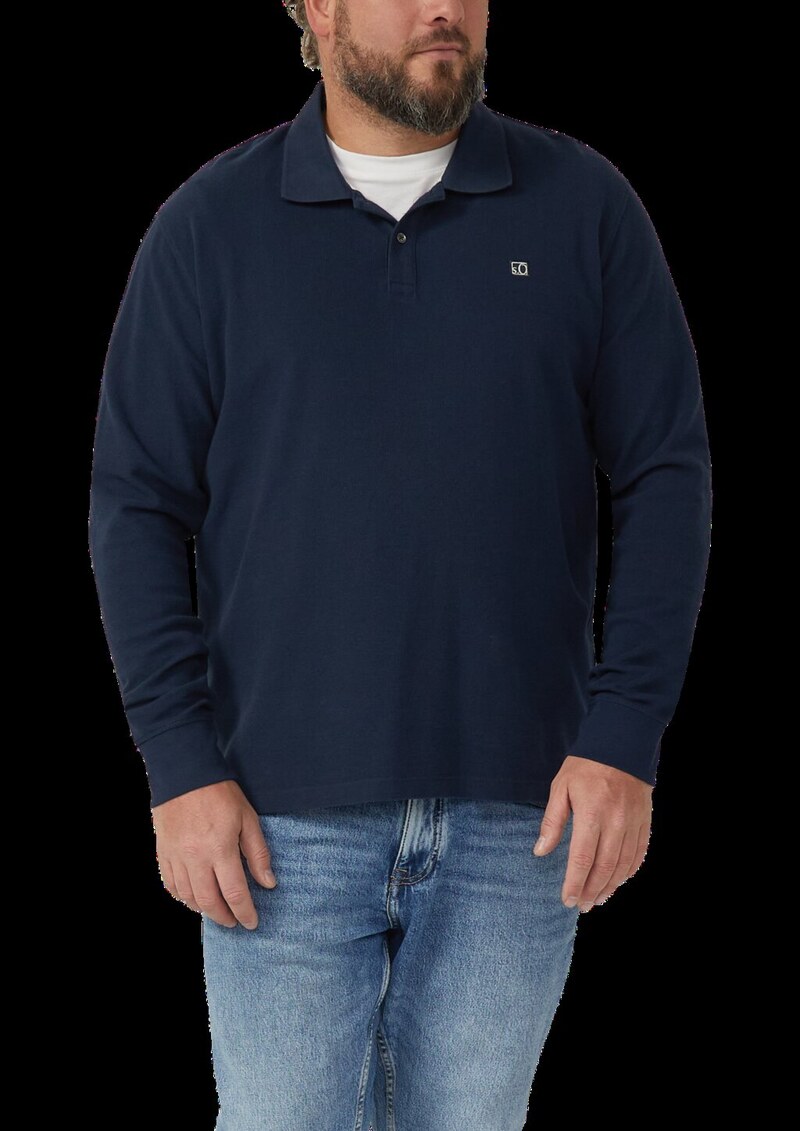 Langarm-Poloshirt mit Waffelstruktur und Logo-Patch