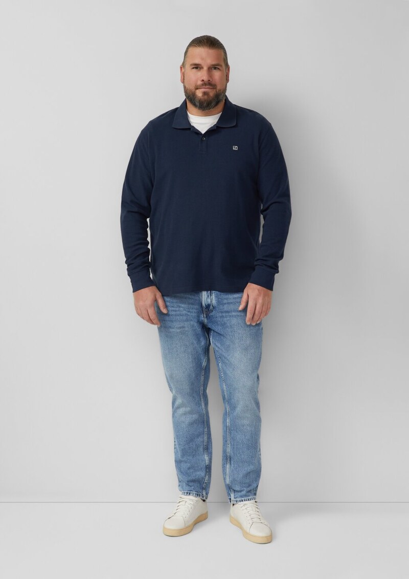 Langarm-Poloshirt mit Waffelstruktur und Logo-Patch