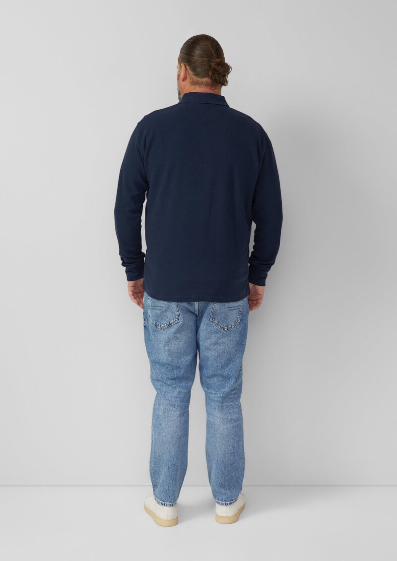 Langarm-Poloshirt mit Waffelstruktur und Logo-Patch