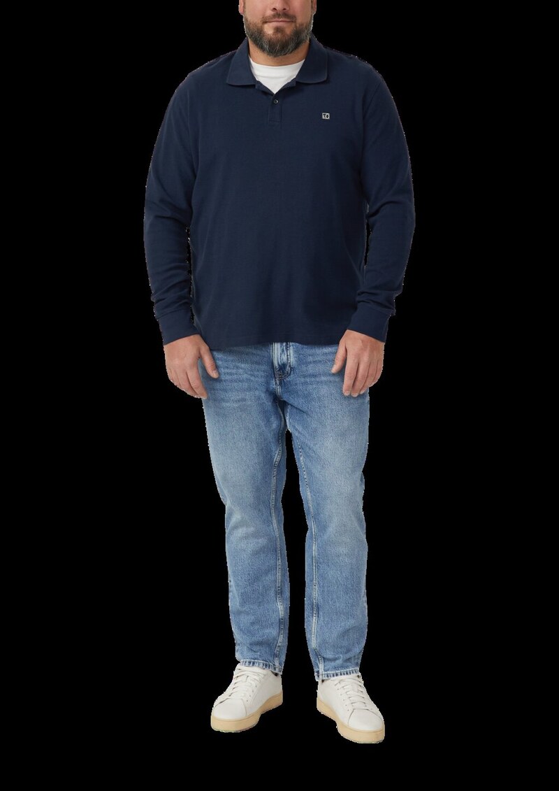 Langarm-Poloshirt mit Waffelstruktur und Logo-Patch