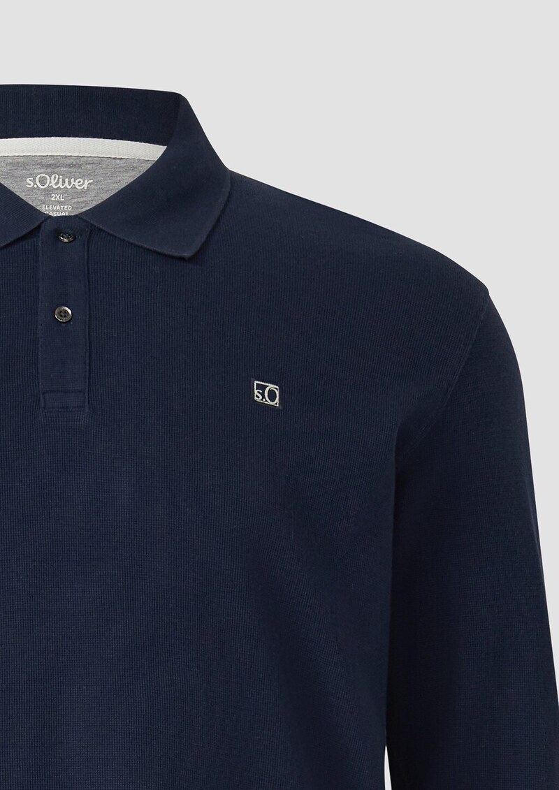 Langarm-Poloshirt mit Waffelstruktur und Logo-Patch