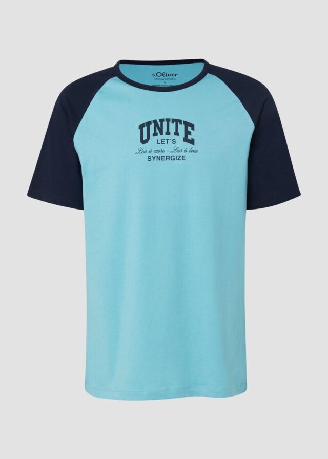 Colour-Block-T-Shirt mit Frontprint und Raglanärmeln