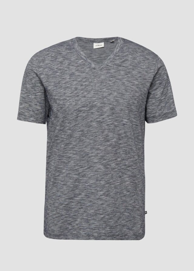 Baumwoll-T-Shirt mit V-Ausschnitt und Regular Fit