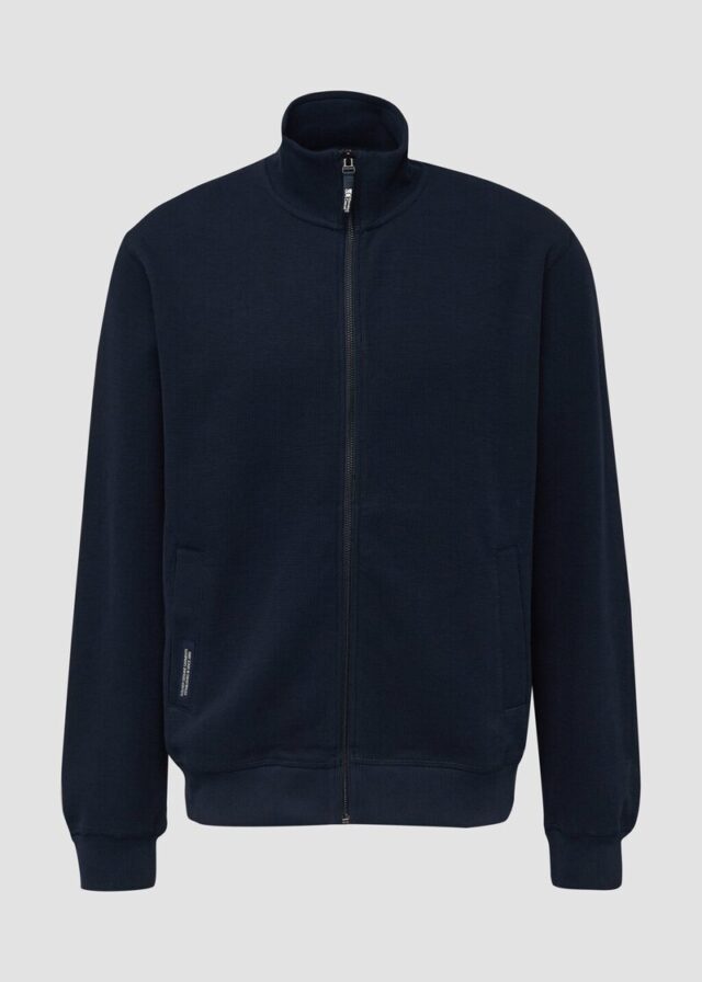 Strukturierte Sweatshirt-Jacke mit Stehkragen