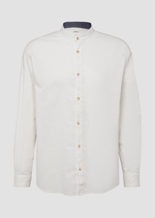 Regular Fit: Leichtes Langarmhemd aus Baumwolle mit Stehkragen