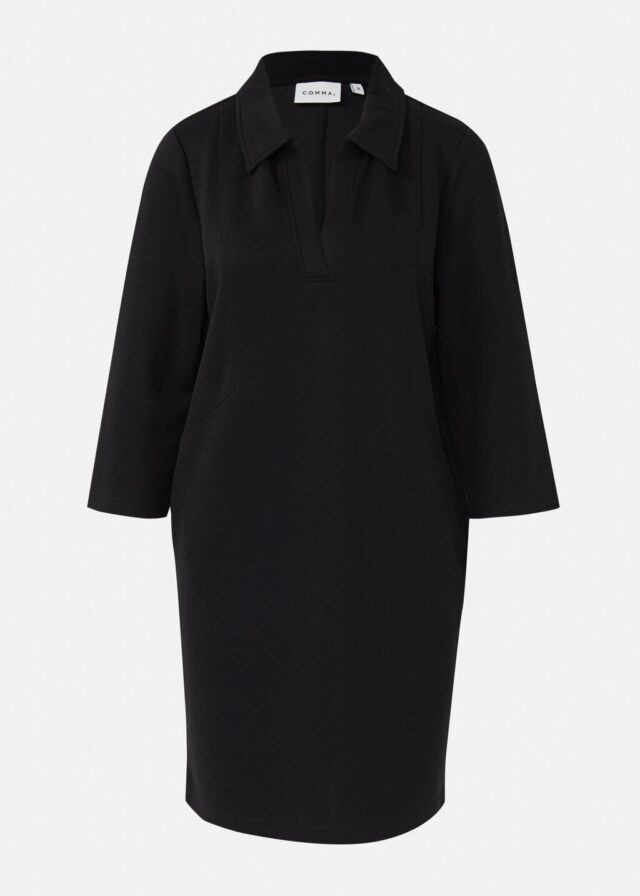 Kurzes Jerseykleid mit Polokragen und Eingrifftaschen