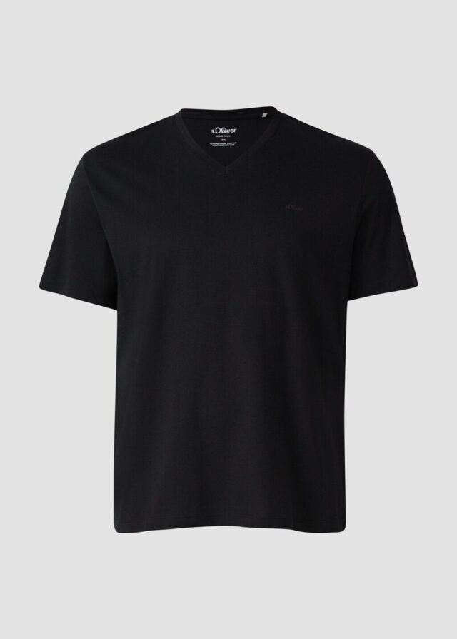 Baumwoll-T-Shirt mit V-Ausschnitt und Logoprint