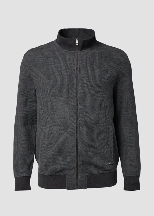Strukturierte Sweatshirtjacke mit Stehkragen
