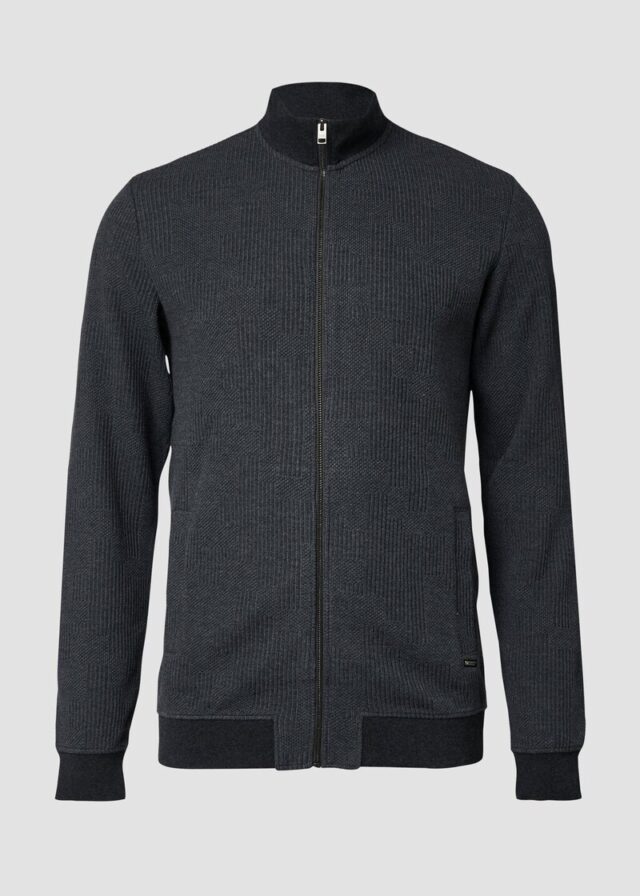 Strukturierte Sweatshirtjacke mit Stehkragen