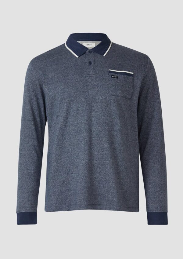Langarm-Polo mit Bündchen in Melange-Optik