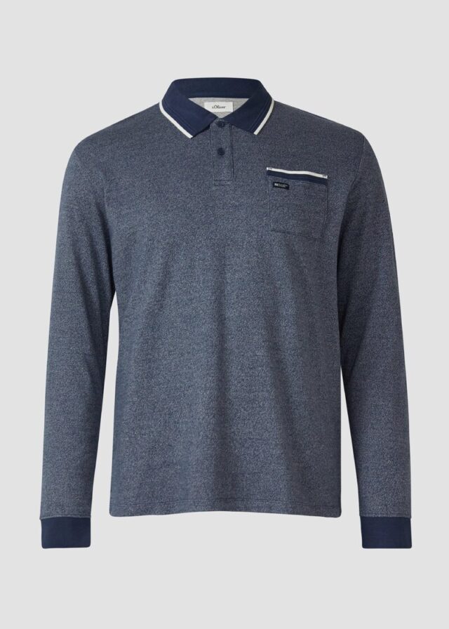 Langarm-Polo mit Bündchen in Melange-Optik