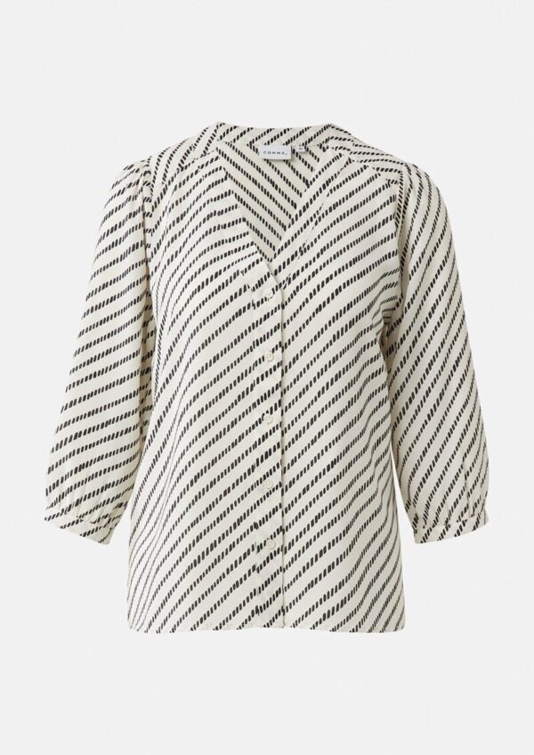 Gemusterte Chiffon-Bluse mit 3/4-Ärmeln und Raffung